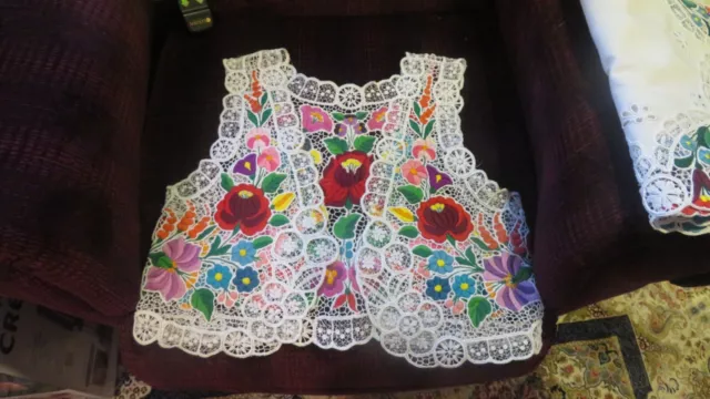 Beautiful kalocsa Hungarian hand embroidered lace Kalocsai floral west