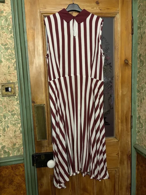 Collectif Maroon & White Striped Dress 18 Rockabilly Style With Pockets