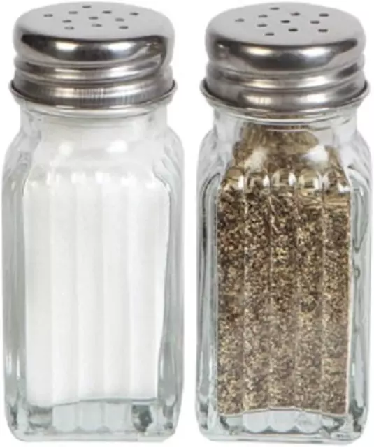 Set of 2 Salt and Pepper Shakers Stainless Steel Glass with Lids