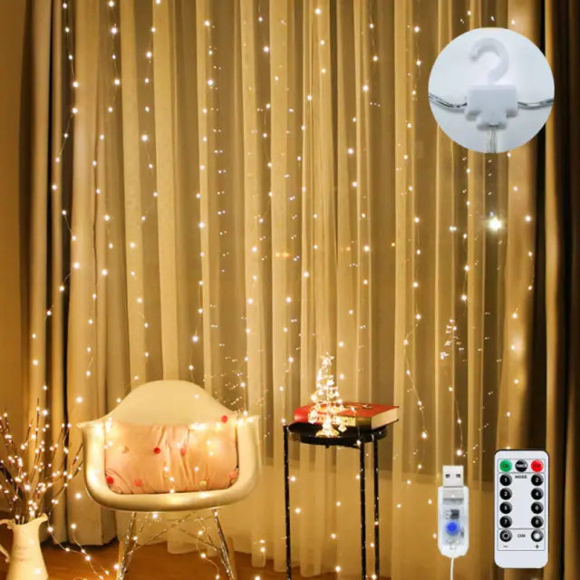 300 LED Curtain Fairy Lights String Indoor/Outdoor Wedding Party Wall Decor 2