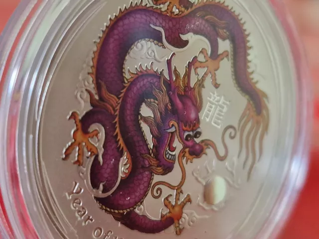 1 Oz Silber Lunar II Drache Farbe/Coloriert in  Purpur 2012