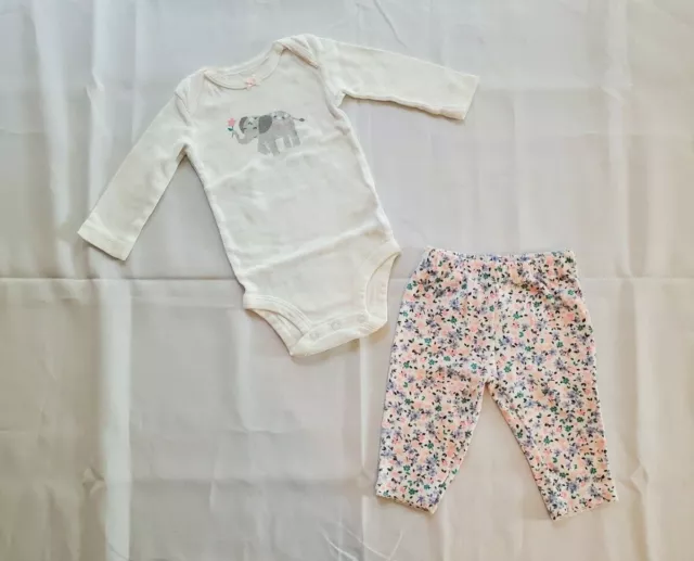 Carter's Baby Girl Infant Elephant White Bodysuit Pants 2 Piece Outfit 3 Months