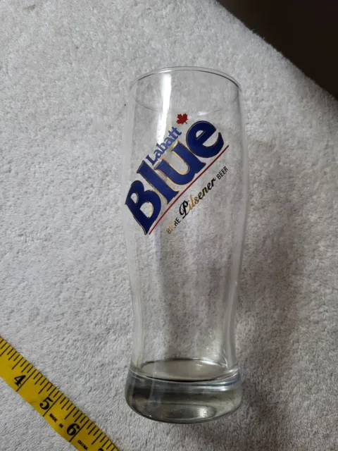 Vtg Labatt Blue Pilsner Drinking Glass 9" 20 Oz. Gold Red Can. Maple Leaf Guc