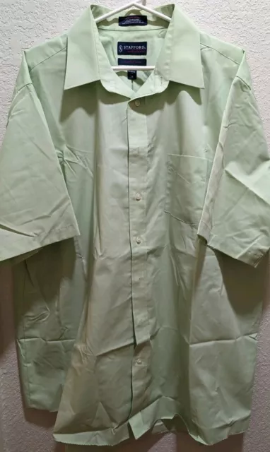 Stafford Men's Classic Fit Button Down Green Dress Shirt Size 18 XL Short Sleeve