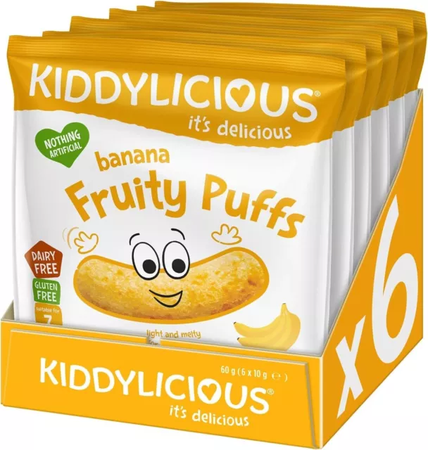 Kiddylicious Gluten-Free Banana Fruity Puffs 10g Pack of 6