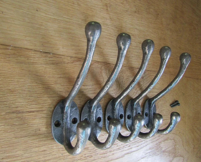 Cast iron Rustic hat & coat hooks vintage old English Victorian retro pegs