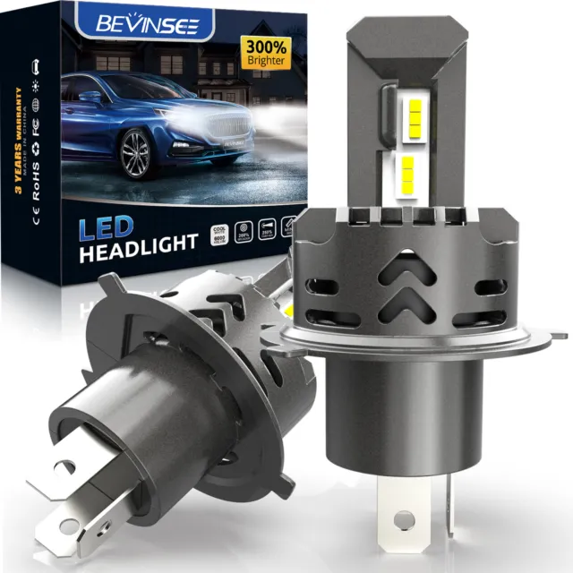 Bevinsee Pair H4 LED Headlight Globes Kit Hi/Low Beam Fog Light Bulb 50W 6000LM