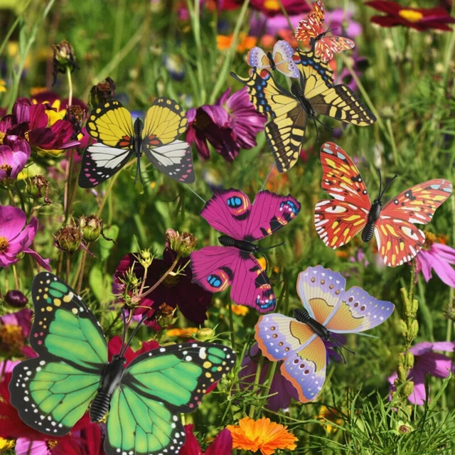 Blume Schmetterling Pfähle Gartendekor Kunst Heim Party 7*25 cm Zubehör Teile 50 STCK.