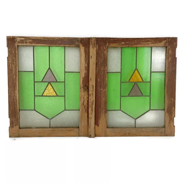 Pair Antique Leaded Glass hand Carved Wooden Door Panels Reclaimed Architectural