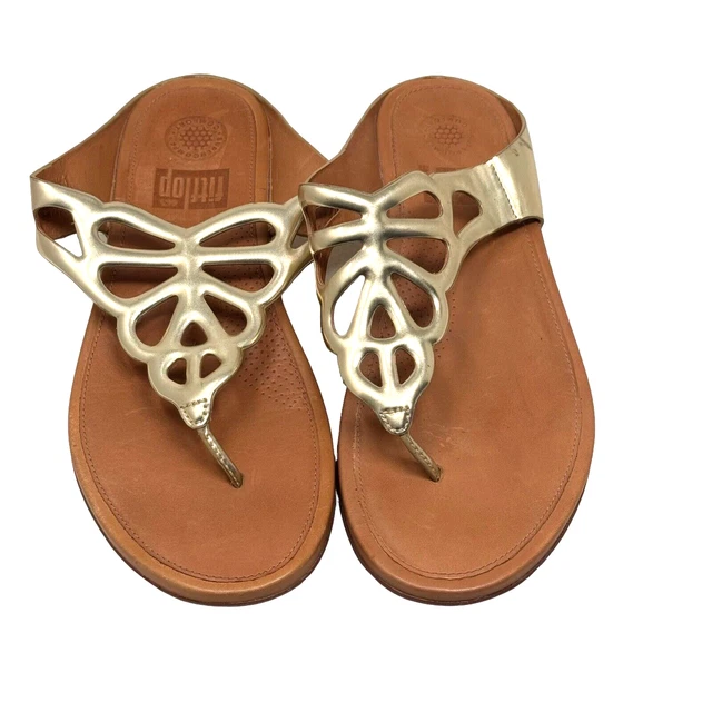 FitFlop Sandal gold toe post  size 7 Bumble Wedge Thong sandals flip fit flop