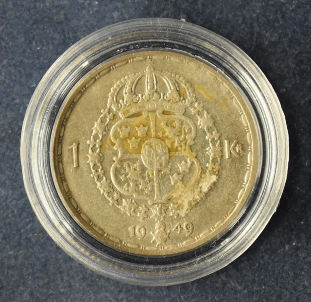 1 Krona (1 Krone) Gustaf V, Schweden (Sweden) 1949, Silber (ss/VF)