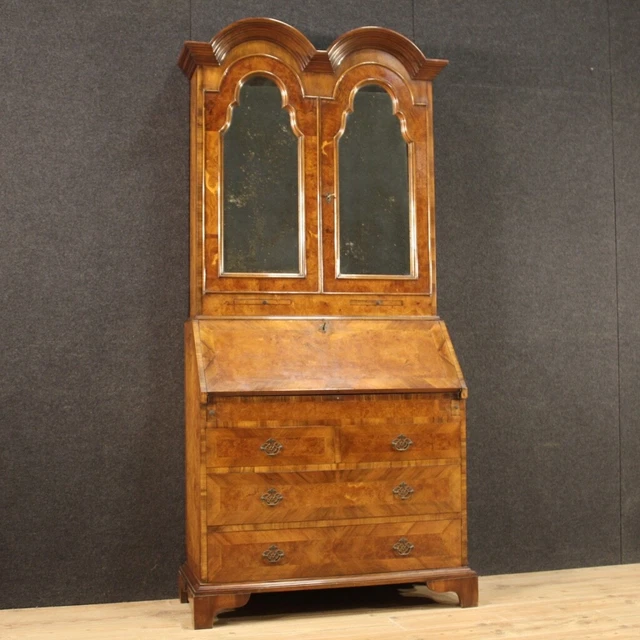 Grande trumeau mobile inglese doppio corpo ribalta scrittoio comò XX secolo 900