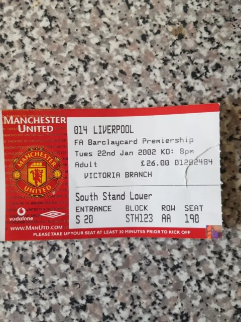 MATCH TICKET PREMIER LEAGUE MAN UTD V LIVERPOOL 22nd jan 2002