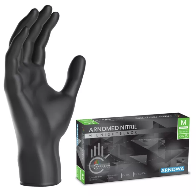 ARNOMED  | 100 Pcs Gants en Nitrile Noir | Gants Jetables | 6 Tailles au Choix |