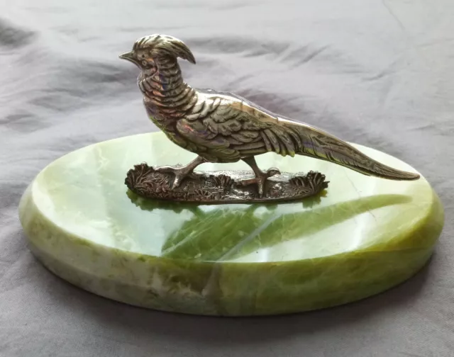 Sampson Mordan Hallmarked Solid Silver Pheasant and Marble Paperweight