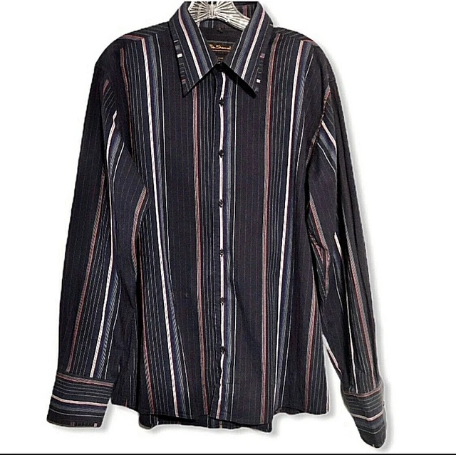 Vintage Ben Sherman Dress Shirt Modern Mens XL Navy Blue Striped