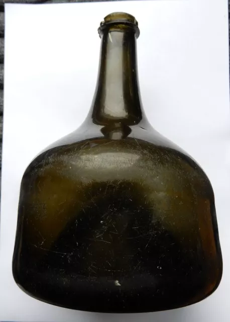 Mallet shaped wine bottle with pontil mark c1730's (J)