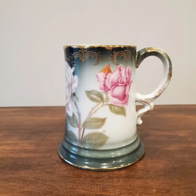 Antique Rosenthal Tankard Hand Painted Floral Mug Vintage Green Gold Pink