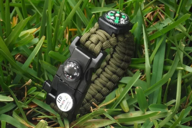 21 IN 1 Pulsera Supervivencia Paracord Emergencia Exterior Sport Muñequera Verde