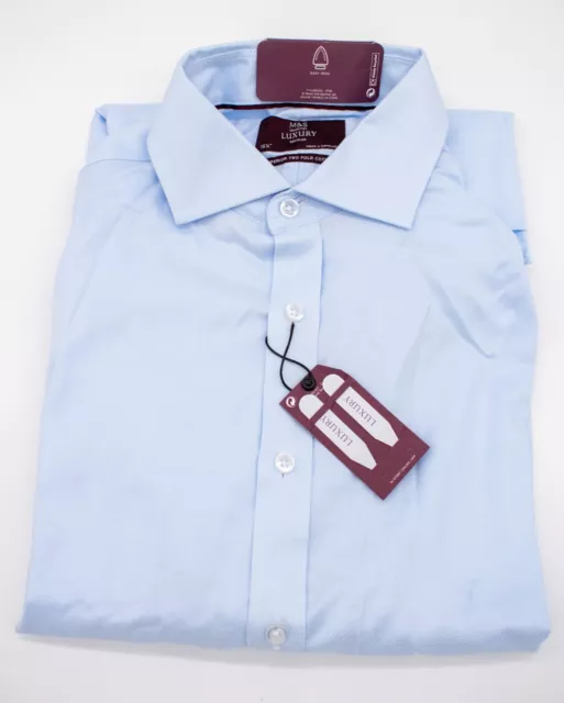 M&S Luxury Pure Cotton Blue Regular Fit Shirt 15.5 Collar RRP £45