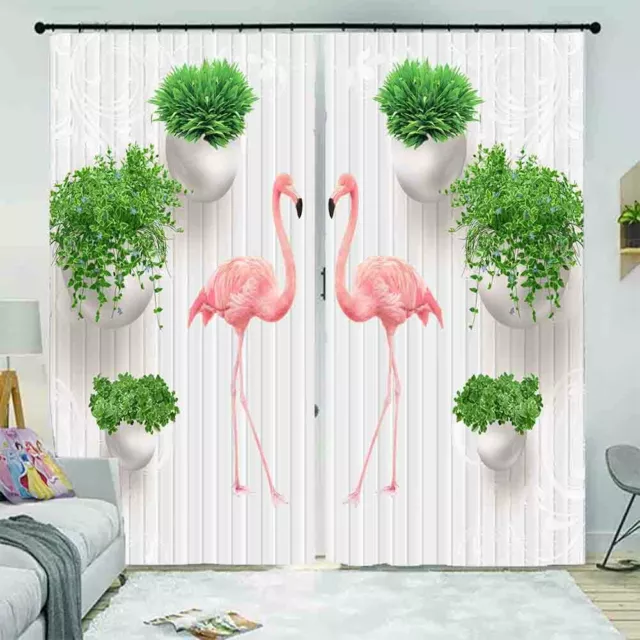 Curved Pink Bird Potted 3D Curtain Blockout Photo Printing Curtains Drape Fabric 2