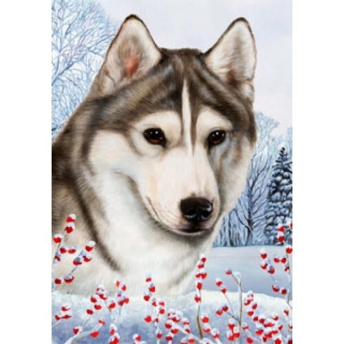 Winter House Flag - Brown-Eyed Grey and White Siberian Husky 15018