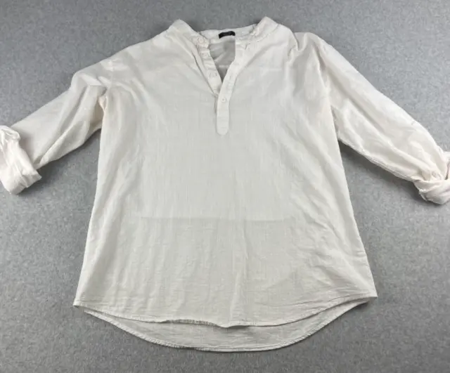 Coofandy Shirt Mens Small White Cotton Hemp Blend Roll Tab Sleeves Henley Casual