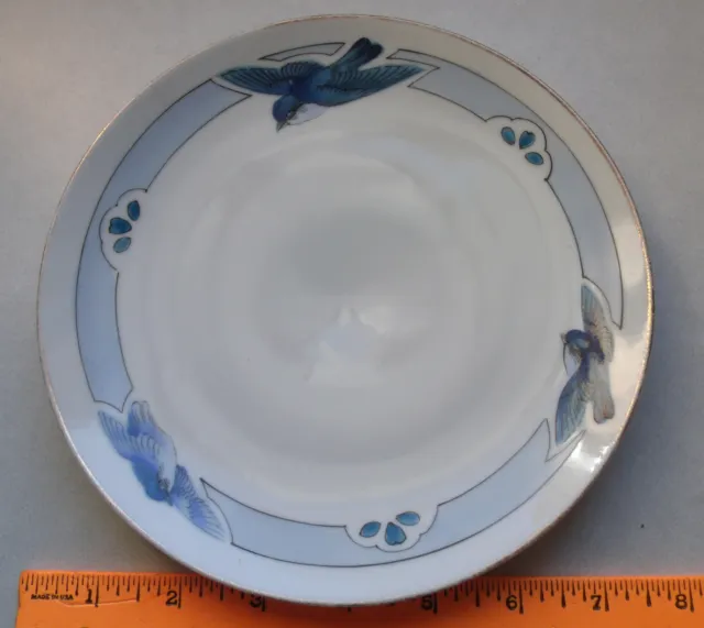 VTG Hand Painted Royal Nippon Blue Birds Plate Vintage 7.5” Cake Plate Gold Trim