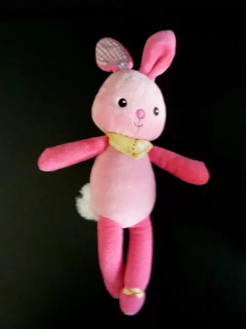 C2 - DOUDOU PELUCHE JEMINI LAPIN ROSE FOULARD JAUNE GRELOT 25/31cm - ETAT NEUF *