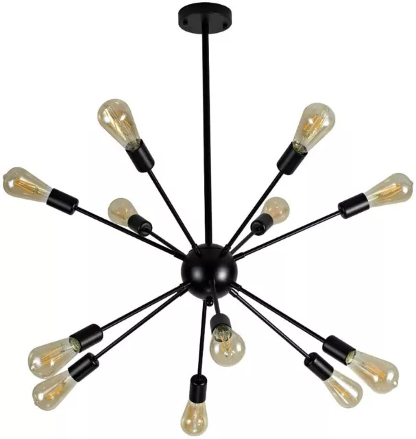 Mid Century Sputnik Brass Chandelier 12 Arm Black Classic Ceiling Lights Fixture