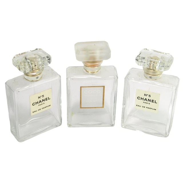 2 x Empty Chanel No 5 + Coco Mademoiselle - 100ml Perfume Bottles with Stoppers