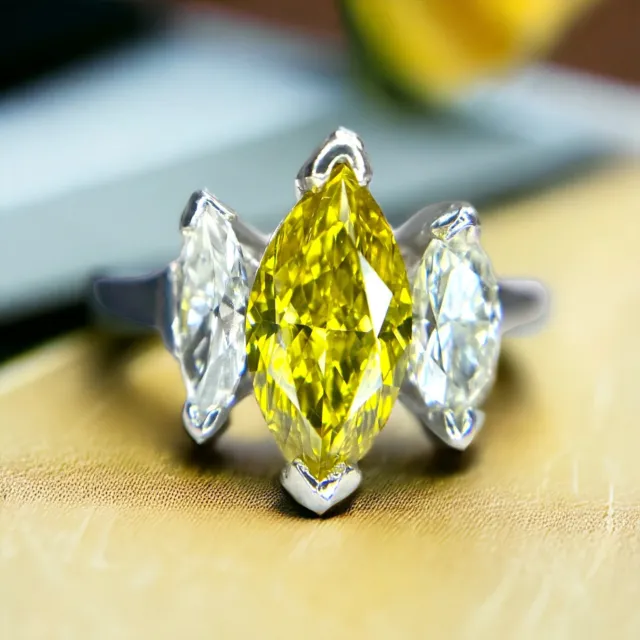 Vintage Platinum Fancy Vivid Yellow GIA Certified Diamond Engagement Ring