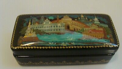 Kholui Russian Lacquer Miniature Box St. Petersburg "White Nights" w/Certificate
