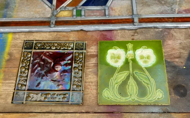 !!️Pulizia Casa!!!️ Camino Art Nouveau Deco Vittoriano Piastrelle Originali Uccellino