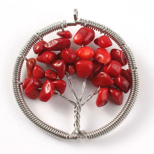 Natural Crystal Quartz Tree of Life Stone Pendant Amulet Healing Reiki Chakra