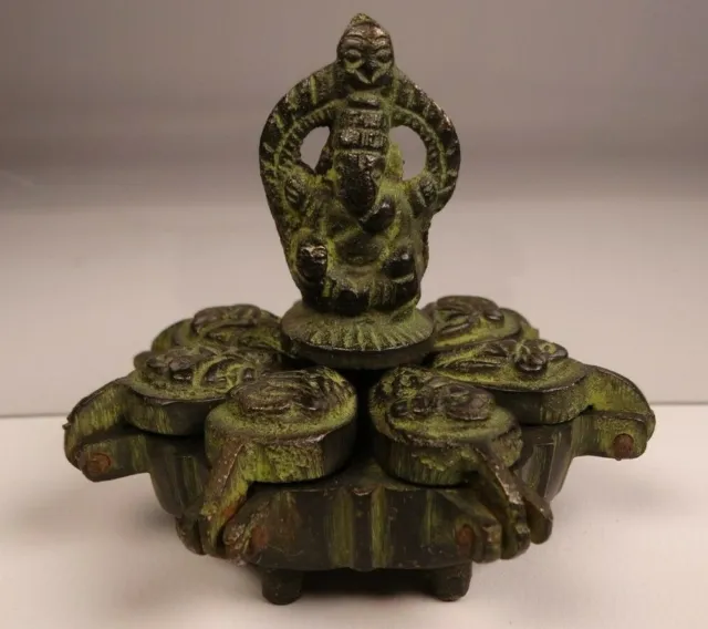 Bronze Indian Hindu Spice Pot Or Kumkum - 7 Petals Containers