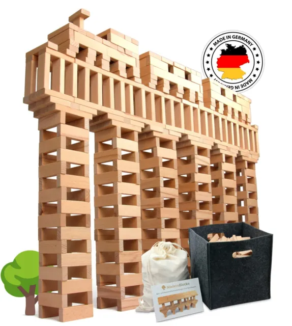 200-1.600 Holzbausteine Natur + 1x Bau-Anleitung | Bauklötze Holz Holzbauklötze