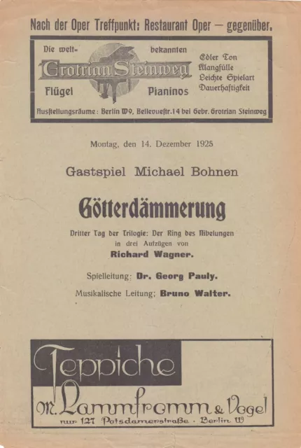 Opera Programme 1925 Berlin Götterdämmerung Fritz Perron Wildbrunn Bruno Walter