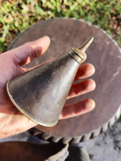 Vintage Conical Popper Press Underneath oil can. Steel And Brass Height 10.5Cm