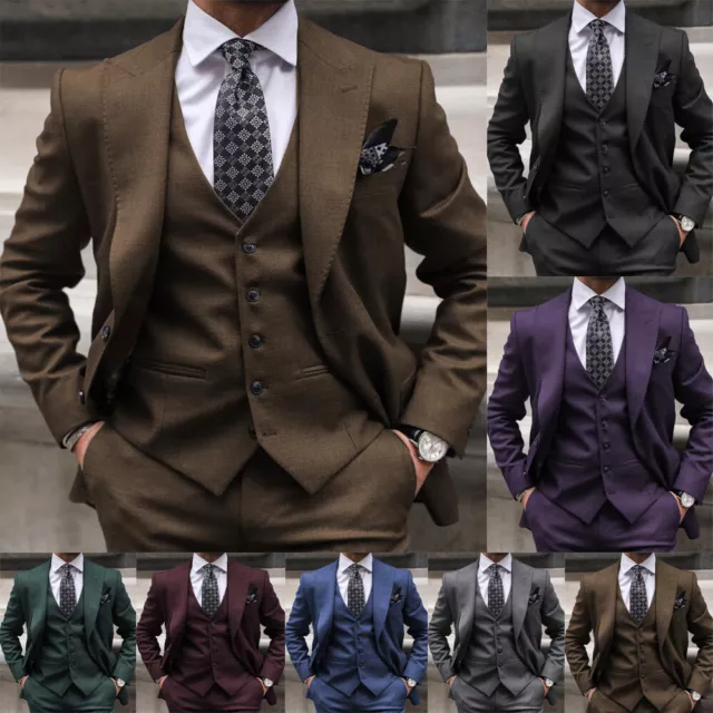 MEN SUITS WEDDING Groom Best Men Tuxedos 3 Pieces Peak Lapel For Business  Formal $98.99 - PicClick