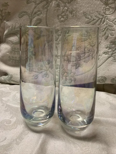 2 Rainbow Iridescent Stemless Champagne Flutes Or Glasses. Beautiful! Barware