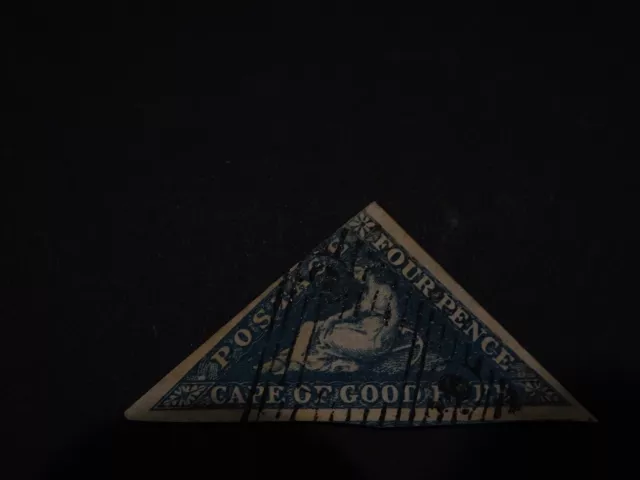 Stamps:  Cape of Good Hope 1855-1863.  4D Blue Triangle Used.  ( No. 2)