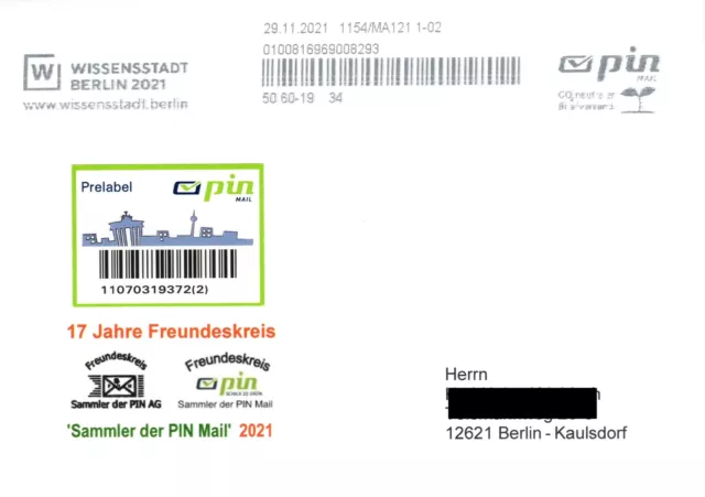 PIN Mail: Sonderbeleg des "Freundeskreis Sammler der PIN Mail", AFS