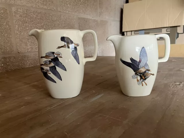 Midwinter Wild Geese Peter Scott Pair Jugs Perfect Mid-Century Vintage Birds