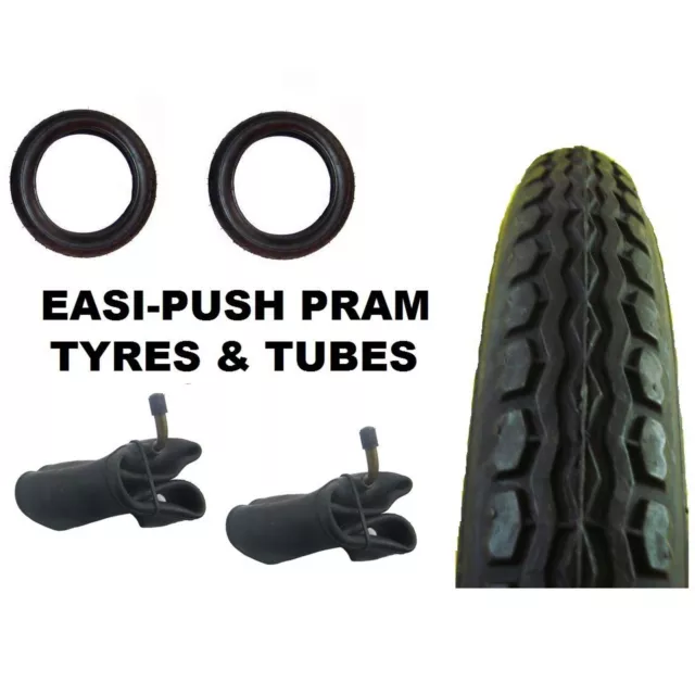 2 x Emmaljunga Smart EASI-PUSH PRAM TYRES 12 1/2" x 2 1/4 + Bent Valve tubes