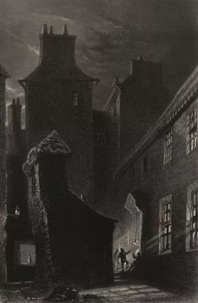Globe Inn Close, Dumfries (the Howff of Burns). Scotland. BARTLETT c1840 print