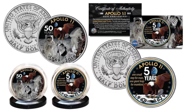 APOLLO 11 50th Anniversary Man on Moon Space JFK Kennedy Half Dollar 2-Coin Set