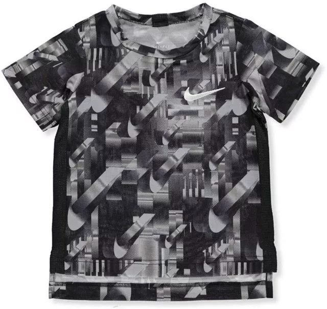 Nike Boys Dri Fit All Over Graphic Swoosh Logo Print T-Shirt Grey Black  NWT - 6