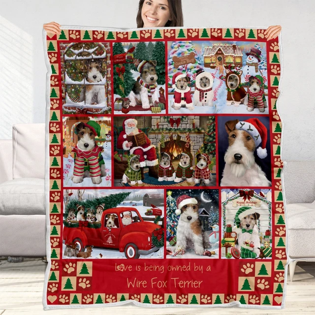 Wire Fox Terrier Dog Blanket Personalize Throw Woven Fleece Sherpa Christmas NWT