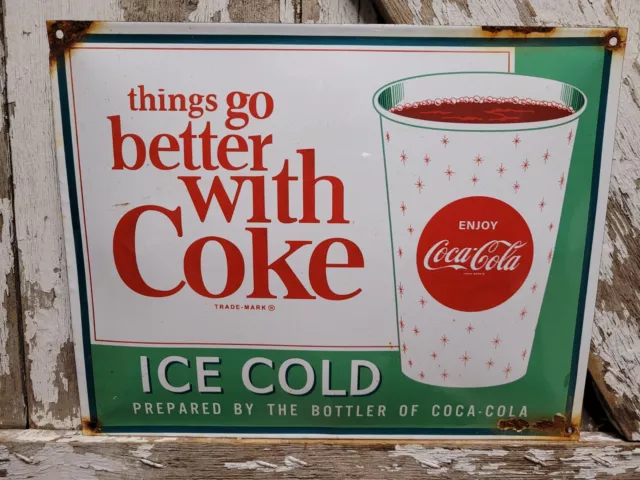 Vintage Coca Cola Porcelain Sign Old Soda Things Go Better With Coke Beverages